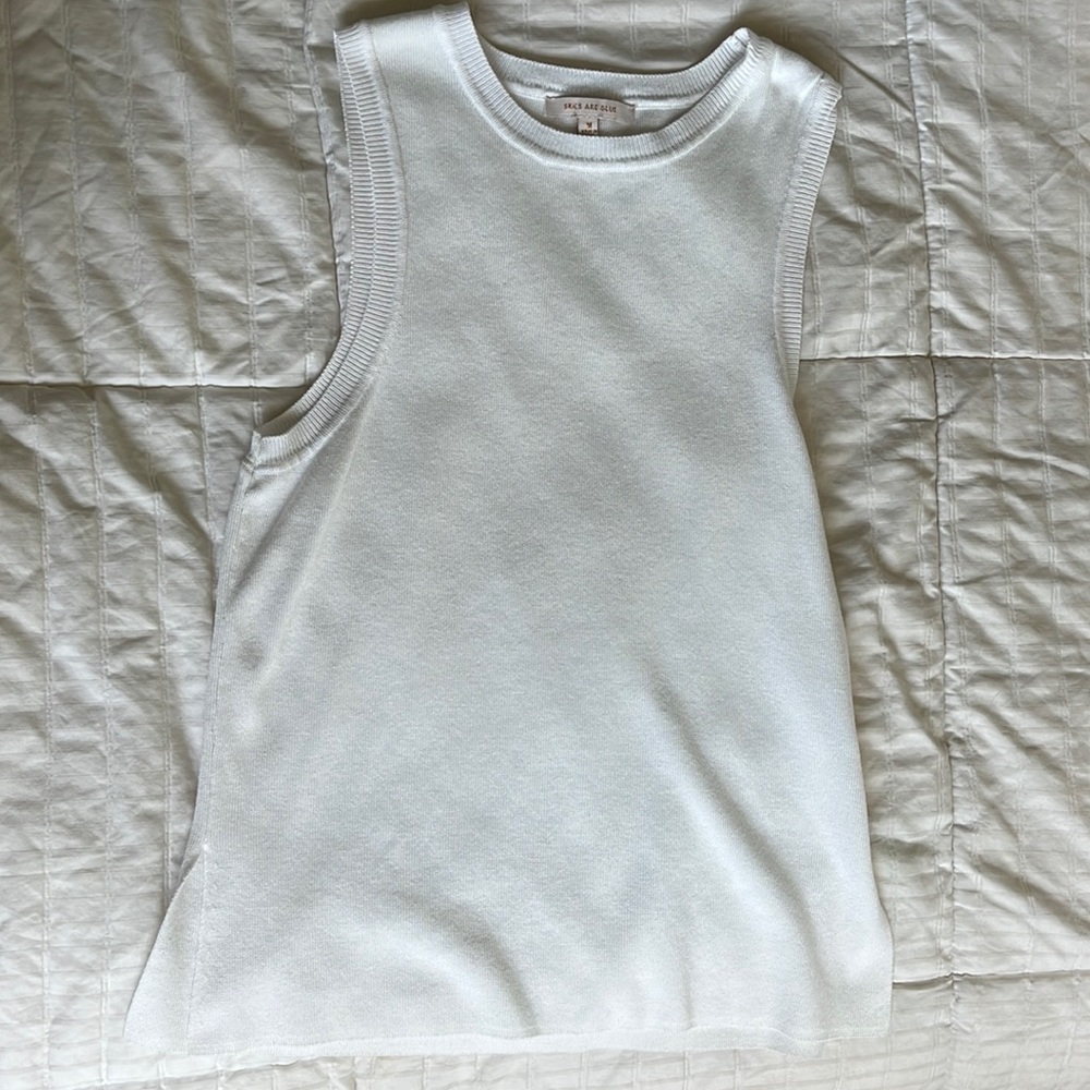 White knit fitted tank top